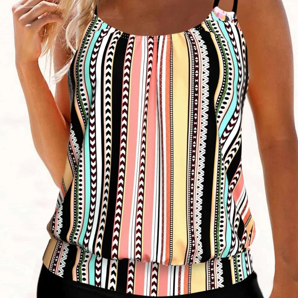 Striped Geo Tank top with built in bra in Pastel Multi - Picture 1 of 1
